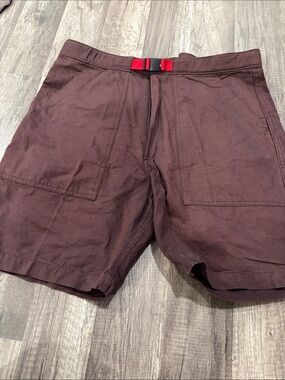 Topo Designs Dark Brown Men's Hybrid Shorts with Red Webbing Belt